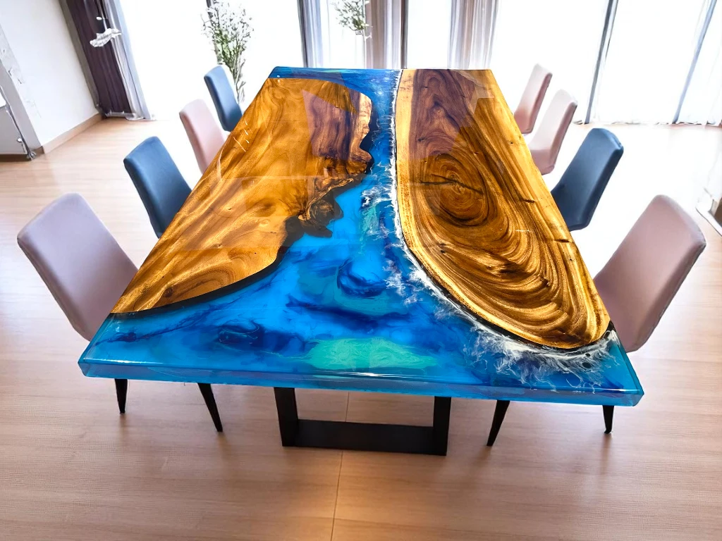 Custom Blue River Epoxy Table Perfect for Hallway & Living Room Decor